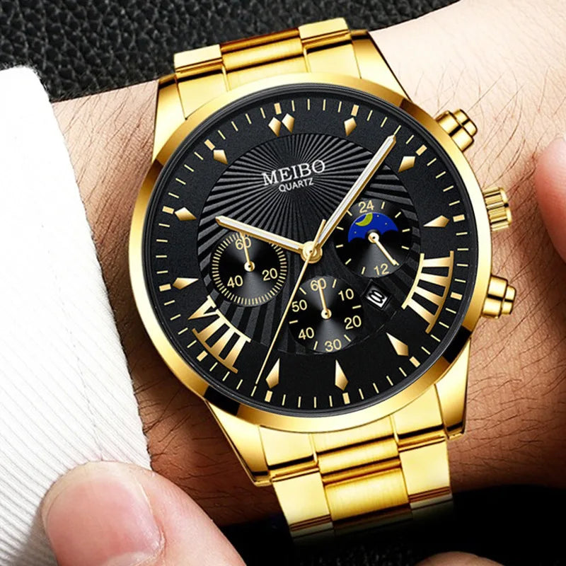 Fashion TOP Brand Men Watches Brand Luxury Gold Stainless Steel Quartz Watch Men Waterproof Sport Chronograph Relogio Masculino