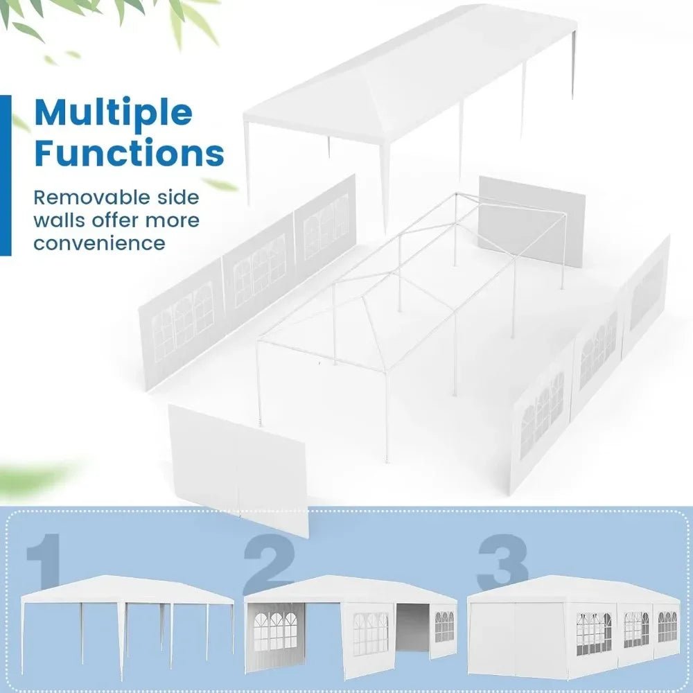 10x30 Ft Heavy Duty Party Awning, Large White Event Tent with 6 Sidewalls & 2 Zippered Door,for Patio, Backyard,Parties