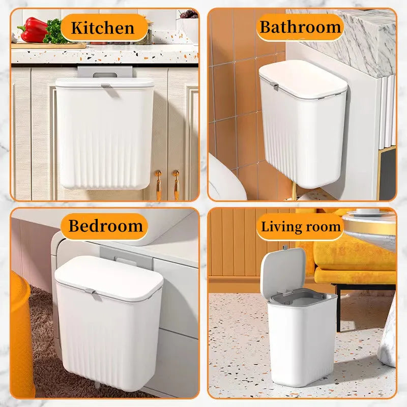 Wall Mounted Hanging Trash Bin Kitchen Trash Can Cabinet Door Bathroom Trash Can With Lid Garbage Bin Counter Bins Dustbin