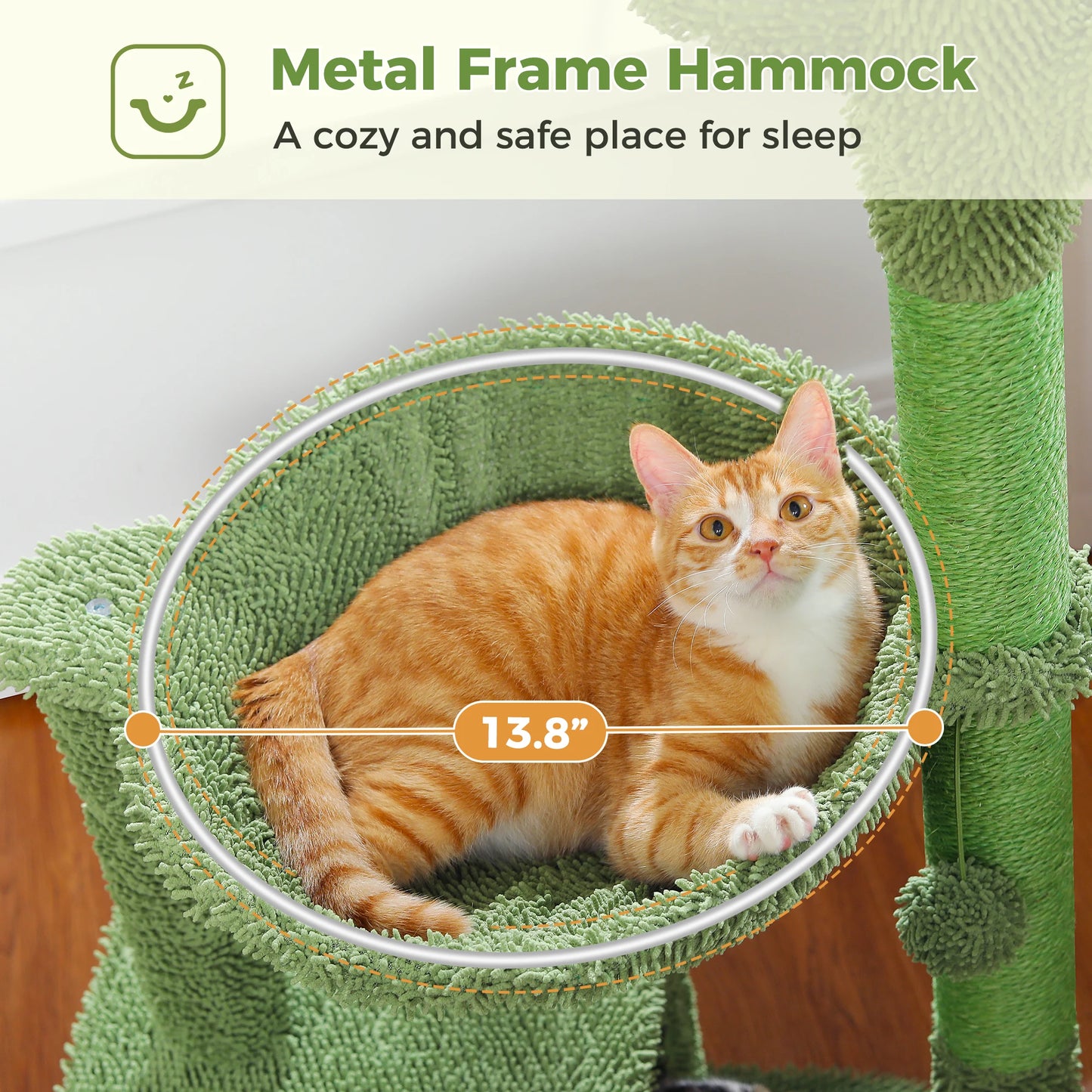 Cactus Cat Tree with Lagre Condo, Hammock, Dangling Ball, Small Cat Tower, Cat Scratching Post for Indoor, Cat Toys