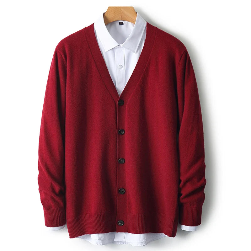 Men's V-Neck Sweater In Autumn And Winter 100% Long Sleeve Warm Knit Cardigan Loose Outer Wear Business Casual Coat Sweater.