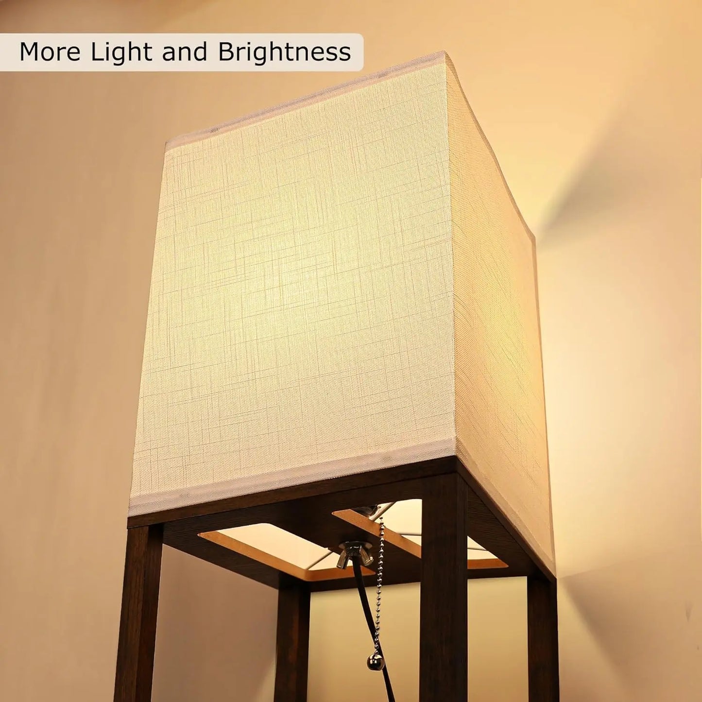Floor Lamp with Shelves for Living Room Brown, Shelf Floor Lamp with 3 CCT LED Bulb