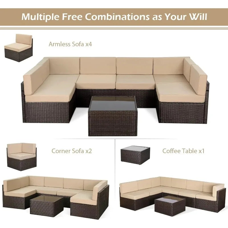 Outdoor Patio Furniture Set, Outdoor Sectional Conversation Furniture Chair with Coffee Table, Garden