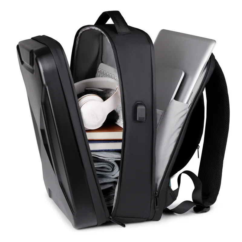 New Men's Large Capacity Hard shell Backpack ABS Leisure Backpack With USB Waterproof 17 inch Laptop Bag Business Travel Bag