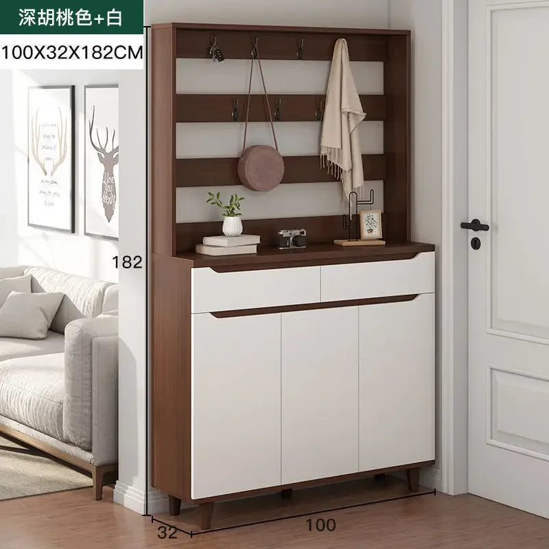 Living Room Large Capacity Shoe Cabinet Home Doorway with Clothes Rack Integrated Shoes Rack Clothing Storage Entrance Cabinet