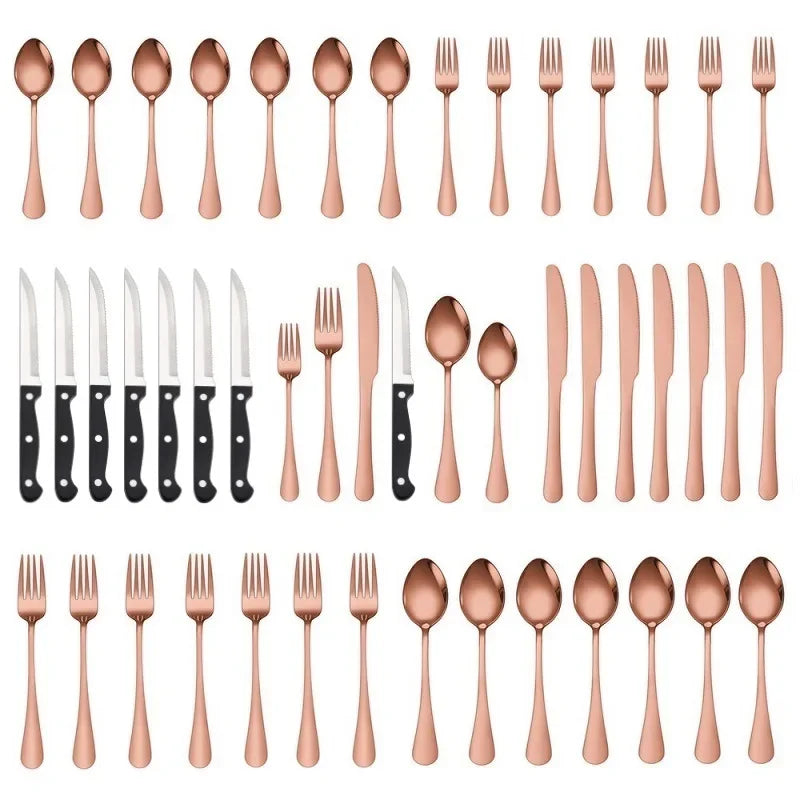 Luxury 48 PCS Silverware Set Stainless Steel Food Grade Mirror Polish Fork Knife Spoon Flatware Cutlery Tableware Set