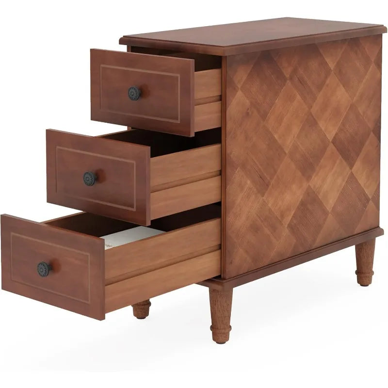 Fully Assembled End Table, Set of 2 Narrow Side Table with 3 Drawers