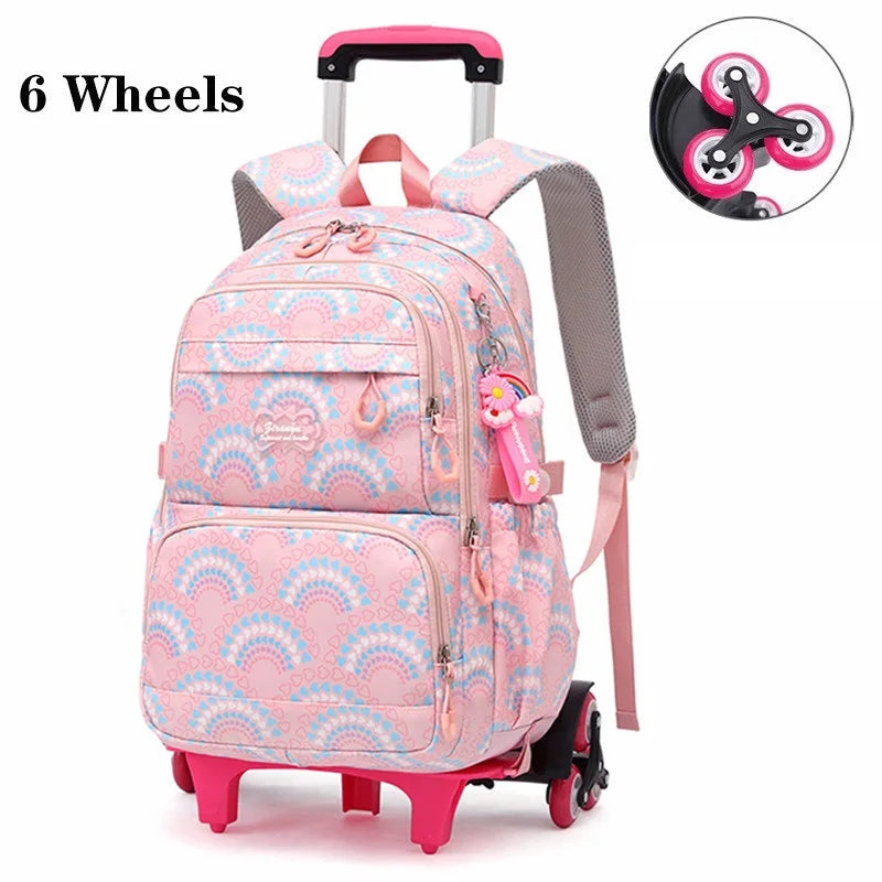 Rolling School Bags for Girls Backpack Children Waterproof School Backpacks with Wheels Middle School Trolley Luggage Back Pack