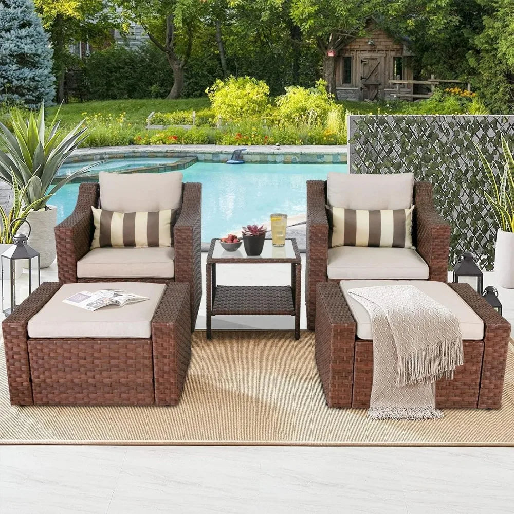 Patio Furniture Set Conversation Set All Weather Wicker Furniture 4 Pieces Sectional Sofa Set with Tempered Glass Coffee Table