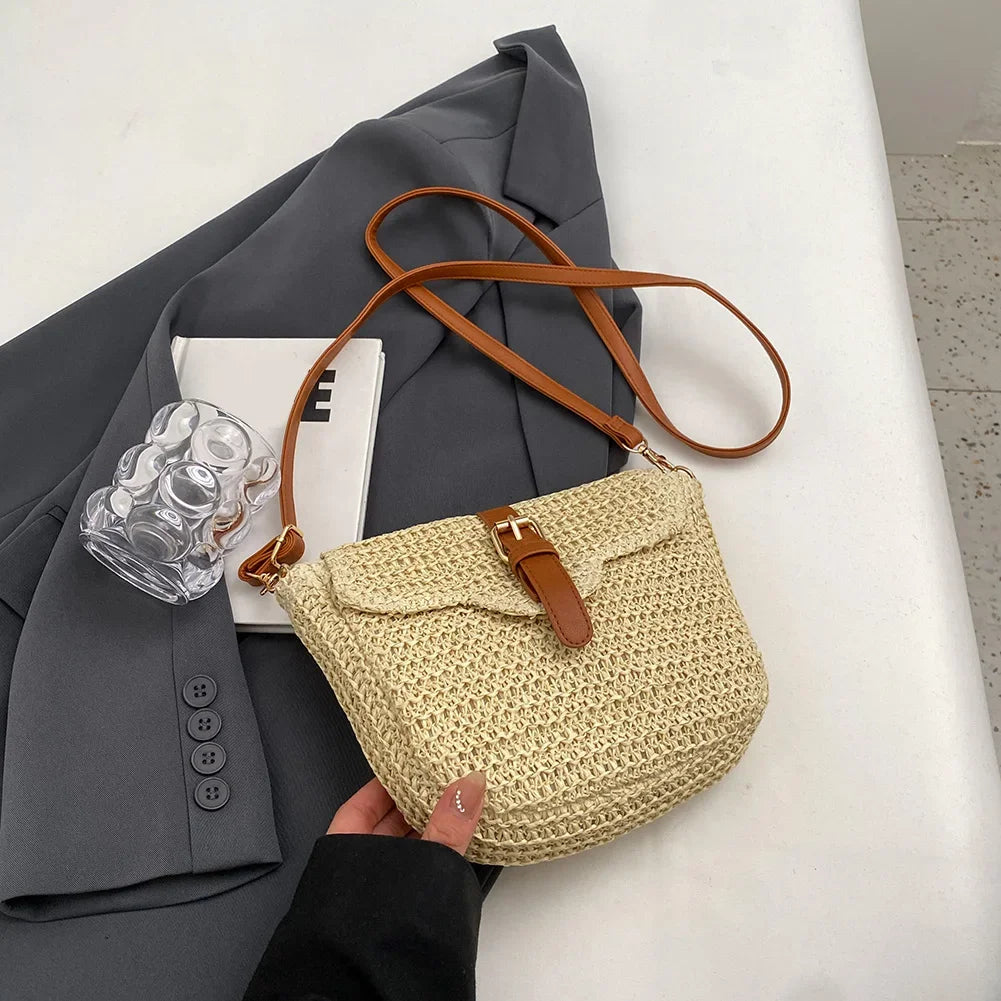 Summer Beach Straw Bags for Women Straw Shoulder Crossbody Bags Rattan Casual Boho Woven Bag Bohemian Tote Mobile Phone Bag 2023