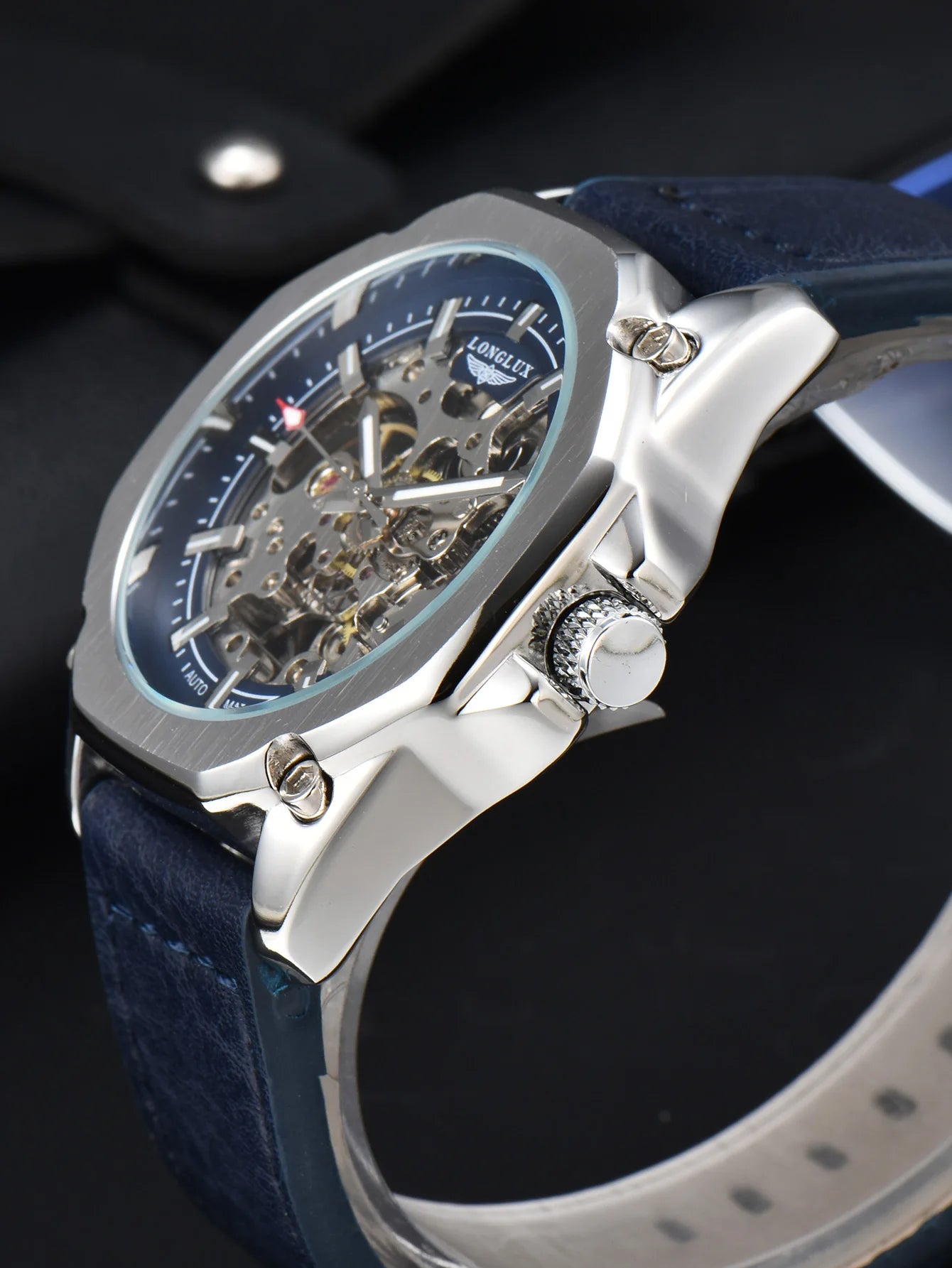 LONGLUX automatic watch sport style wholesale mechanical wristwatches fashion hollow leather mens watch men gift