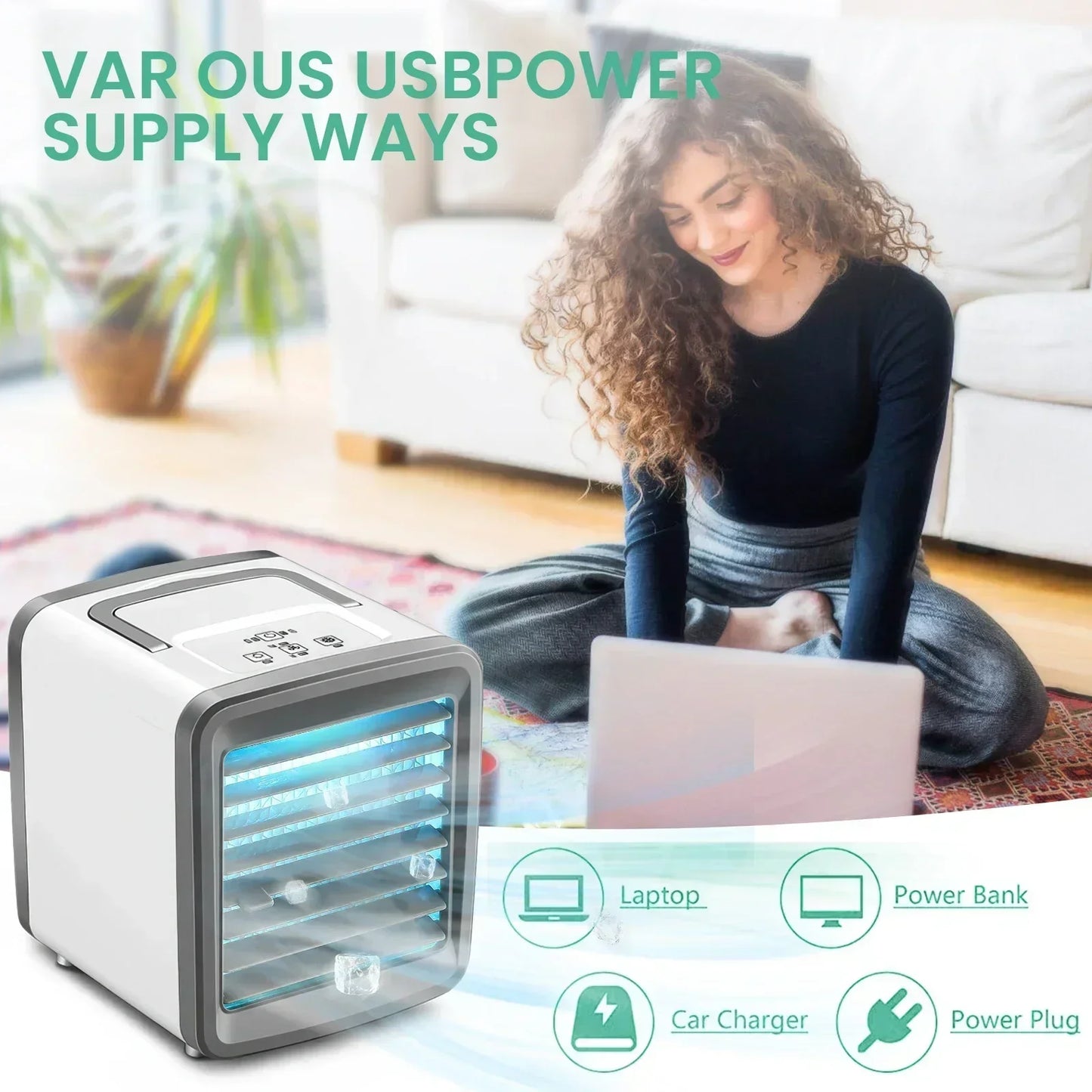 Portable Air Conditioner Mini Fan Cooler Air Cooler USB Conditioning 3 Gear Speed Cooling Fan Humidifier for Home Office