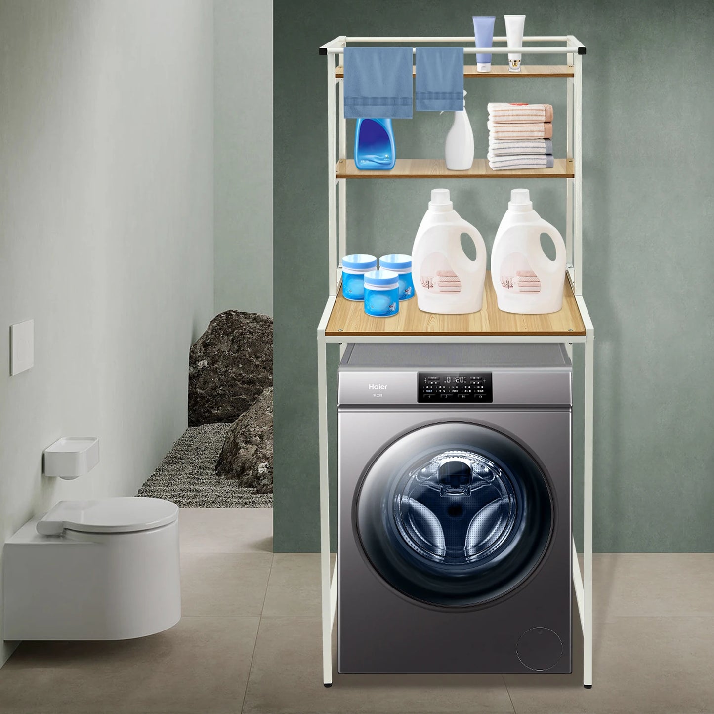3 Tier Wooden Over The Washer and Dryer Storage Shelf Bathroom Shelf Washing Machine Storage Shelf for Laundry Room Bathroom
