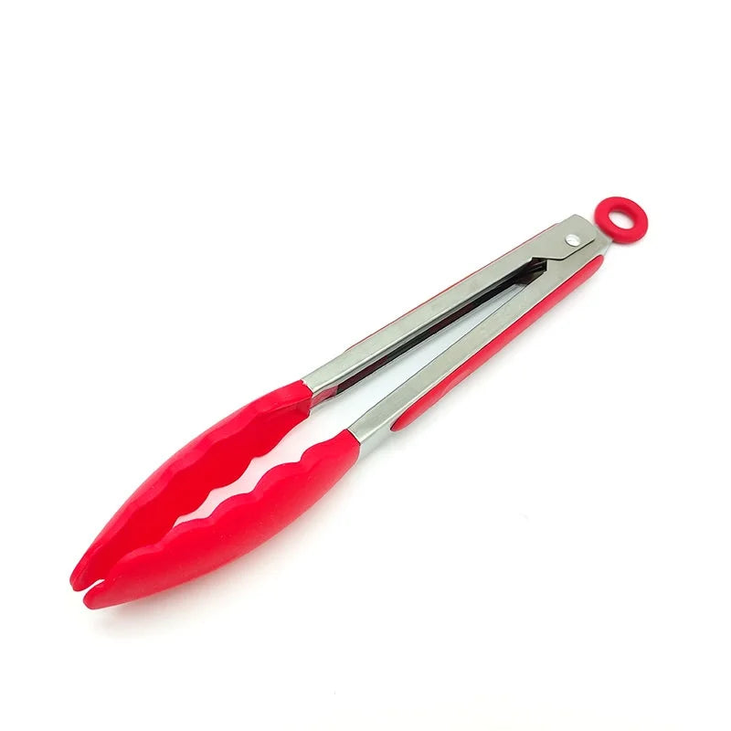 1Piece 9 Inch Silicone Food Tong Stainless Steel Grill Tongs Non-Slip BBQ Salad Grilling Tong Household Kitchen Cooking Tools