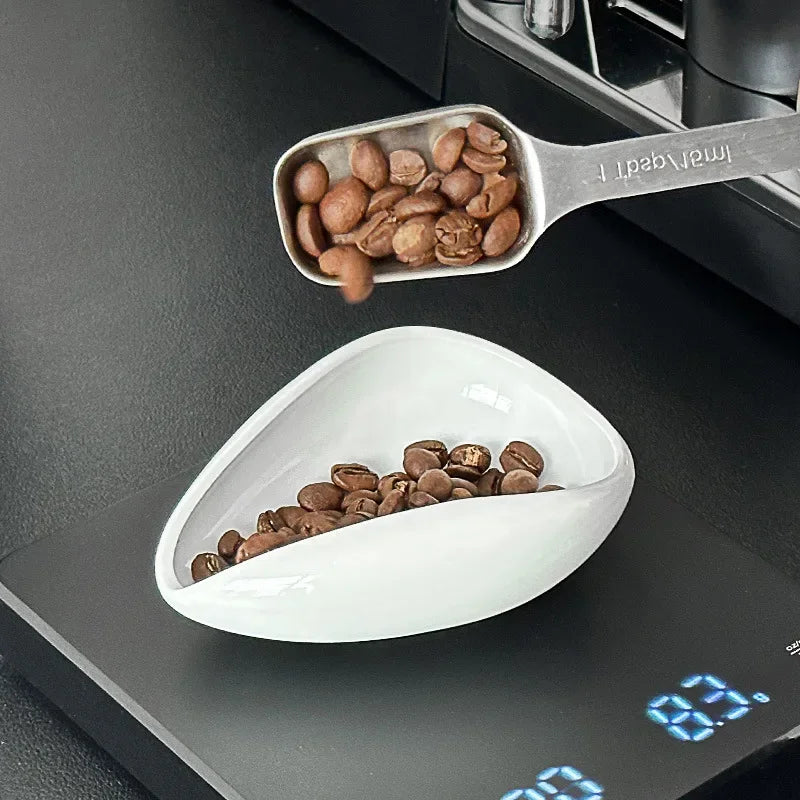 Ceramic Coffee Bean Measuring Tray，Wooden Sample Bean Display Holder，Raw Bean Weighing Dish，Coffee Powder Cooling Discs