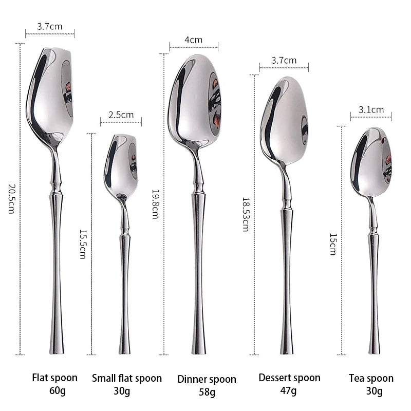AJOYOUS Cutlery Set Stainless Steel Mirror Flatware Luxury Silverware Set Dessert Fork Tea Spoon Knife Dinnerware Kitchen