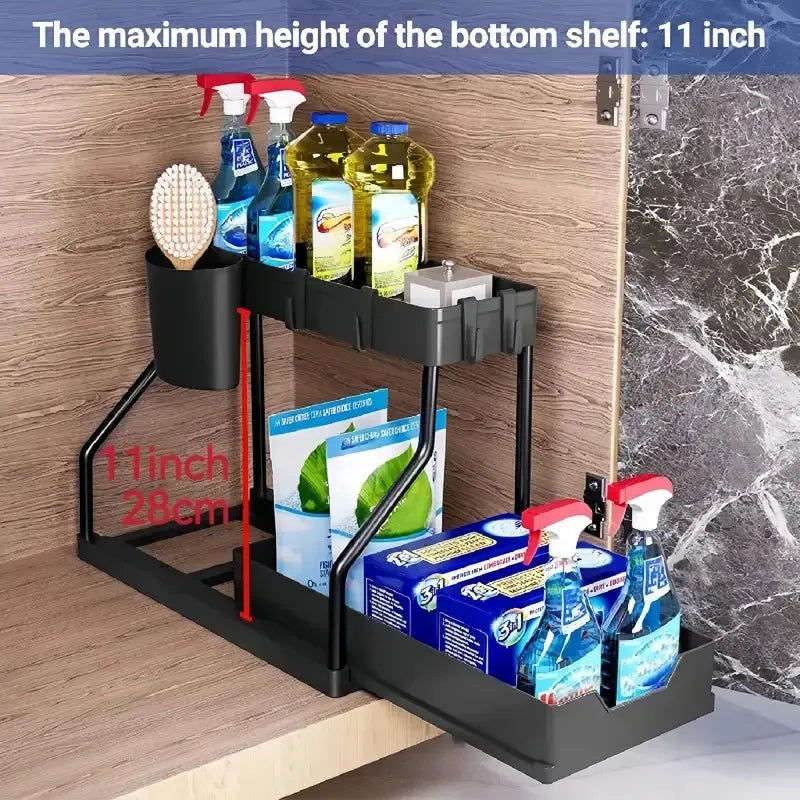 Kitchen Storage Rack Under Sink Organizer L-Shape Sliding Storage Shelf Cabinet Drawer Organizers Bathroom Kitchen Accessories