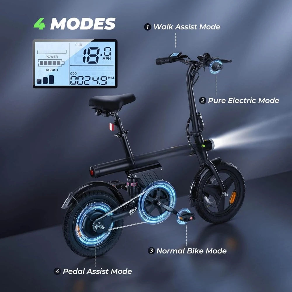 Electric Bike 500W Motor, 20 Mph Folding Ebike, 14" Adults Electric Bicycles with Uphill, 280.8Wh Battery, 25 Miles PAS Range