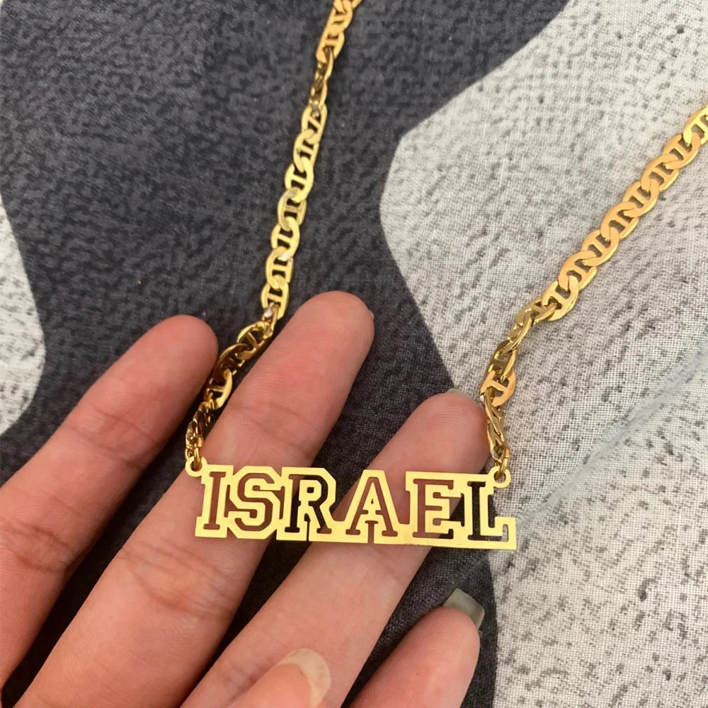 Stainless Steel Gold Choker Custom Name Necklace Personalized Flat Chain Nameplate Necklace for Women Men Jewelry Gifts