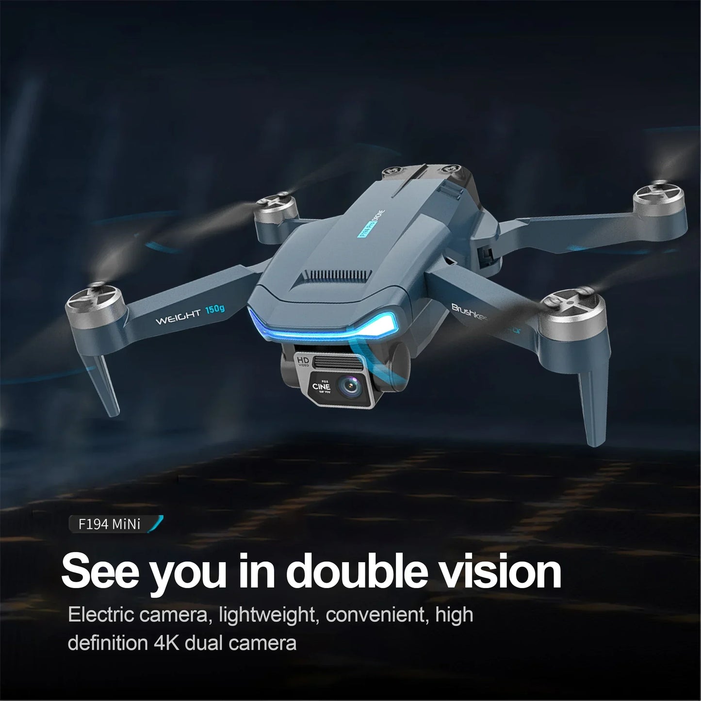 F194 Mini Brushless GPS Folding Drone 4K HD Dual Camera Drones Aerial Photography 5G Long Range Remote Control Dron Toy 1000M