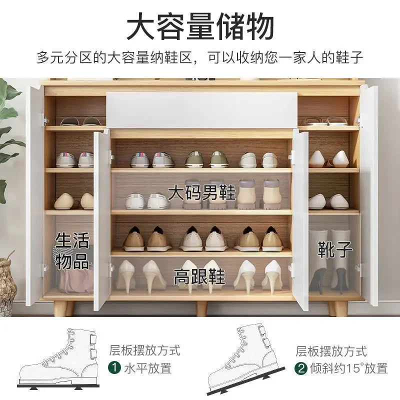 Living Room Large Capacity Shoe Cabinet Home Doorway with Clothes Rack Integrated Shoes Rack Clothing Storage Entrance Cabinet