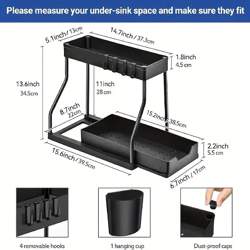 Kitchen Storage Rack Under Sink Organizer L-Shape Sliding Storage Shelf Cabinet Drawer Organizers Bathroom Kitchen Accessories