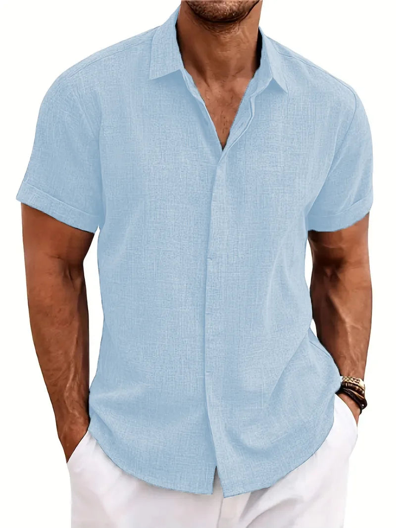 Summer Casual Men's Short-sleeved shirt fashion European style daily street outdoor beach lapel cardigan cool Solid color Tops