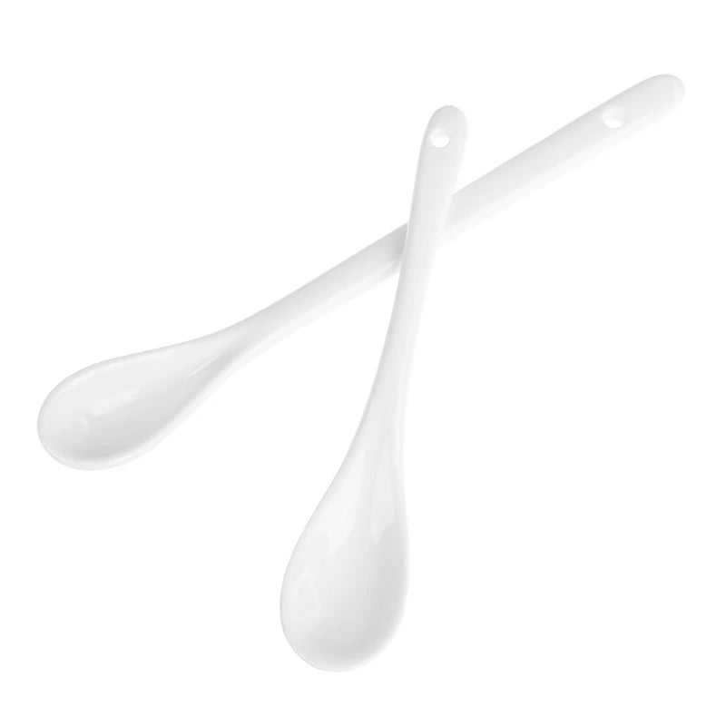 1 pc Ceramic Spoons Long-short white Porcelain Coffee Soup sugar Tea Dessert Cutlery