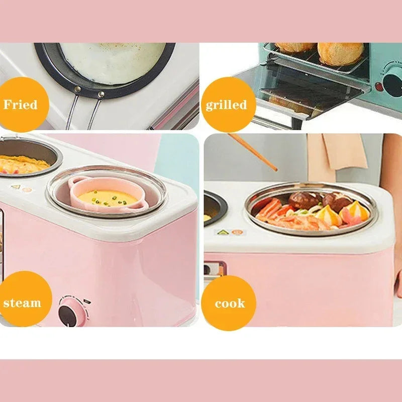 5L 4 In 1 Breakfast Mini Bread Maker Toaster Oven Omelet Non-Stick Frying Pan Boiled Egg Hot Pot Boiler