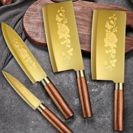 Titanium plated kitchen knives, professional chef knives, sharp bone knives,bacteria and corrosion resistant,kitchen accessories