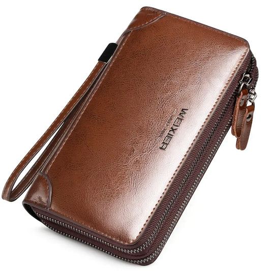 Weixier Hand-wrapped Oil Wax Leather Men's Bag Men's PU Hand Bag Grab Bag Multi-functional Wallet Large-capacity Business Men's