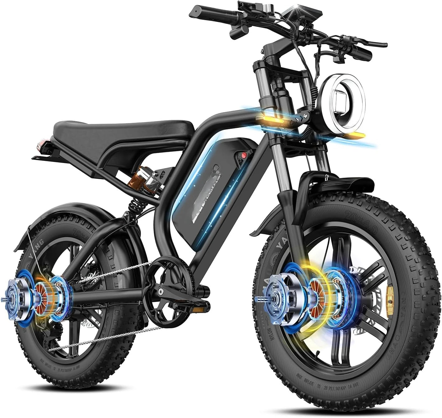 Electric Bike for Adults, 20 Inch Fat Tire Ebike with Peak 1500W Motor , 7 Speed Dirt Electric Motorcycle Bicycle