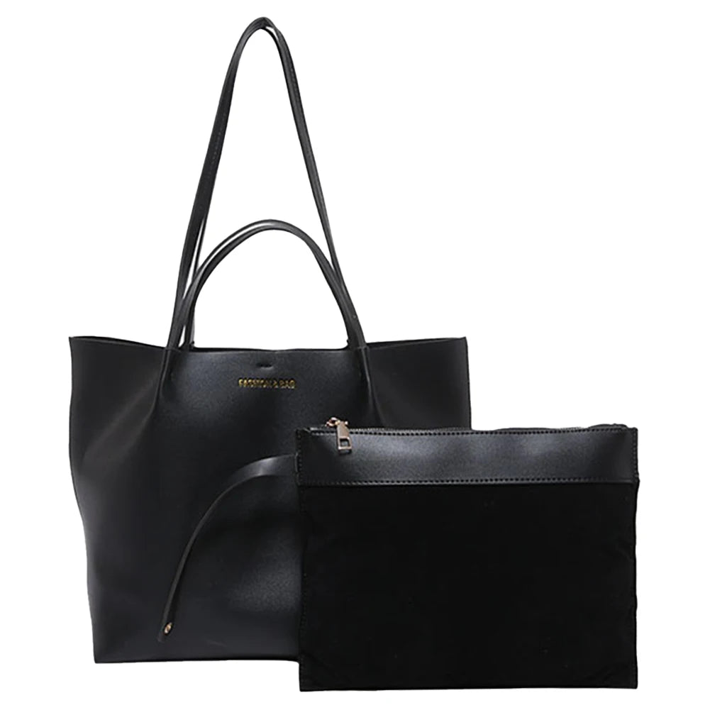 Women PU Shoulder Bag Stylish Single Shoulder Bag Large Capacity Trendy Tote Handbag with Pouch Chic Hobo Bag Simple Work Bag