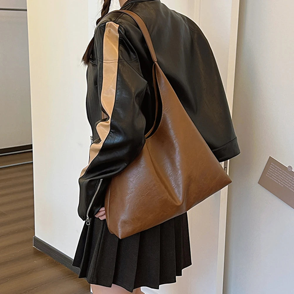 PU Soft Leather Tote Bag Large Capacity Women Big Shoulder Bag Female Simple Underarm Bag Hasp Closure Casual Commuting Bag