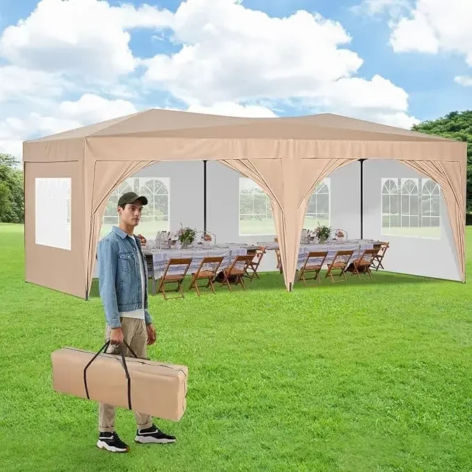 Awning 10x20 with Sidewalls, Sun-Resistant Heavy Duty 10x20 Pop Up Canopy with 6 Sand Bags, Green Foldable Event Tent