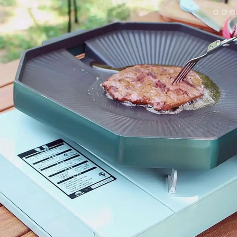 Camping Stove Grill Pan Stove Tops BBQ Griddle Grilling Cookware With Oil Drain Hole Design Includes Storage Bag For Camping
