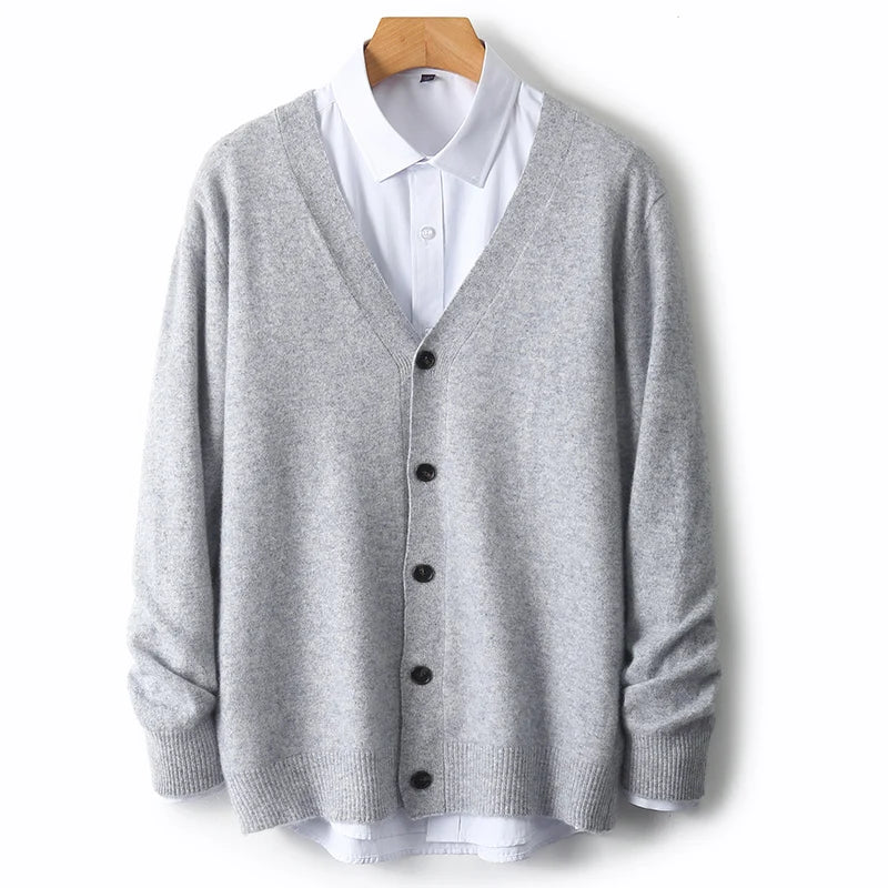 Men's V-Neck Sweater In Autumn And Winter 100% Long Sleeve Warm Knit Cardigan Loose Outer Wear Business Casual Coat Sweater.