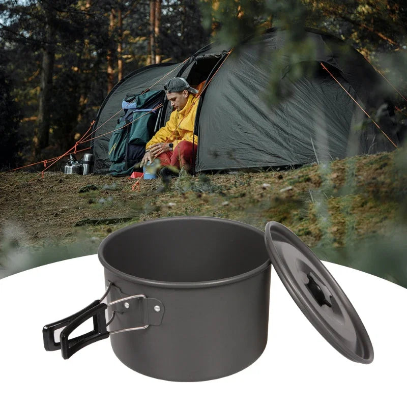 2L Outdoor Camping Cooking Pan Big Capacity Saucepan Portable Thermal Nonstick Pot Aluminum Alloy Cooker Picnic Hike Accessories