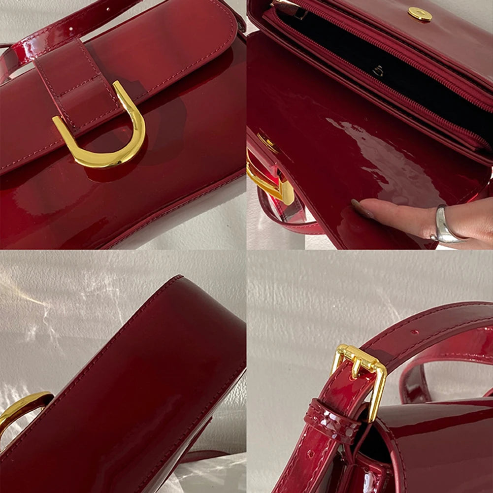 Women Buckle Hobo Bag Fashion Messenger Bag Strap Adjustable Patent Leather Shoulder Bag Vintage Tote Handbag Girl Stylish Purse
