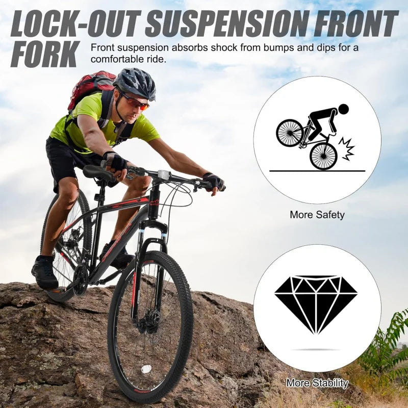 Aktaxon mountain bike27.5/29 inch; mountain bike 21-speed adult bikes, double disc brake, suspension fork, high carbon steel fra