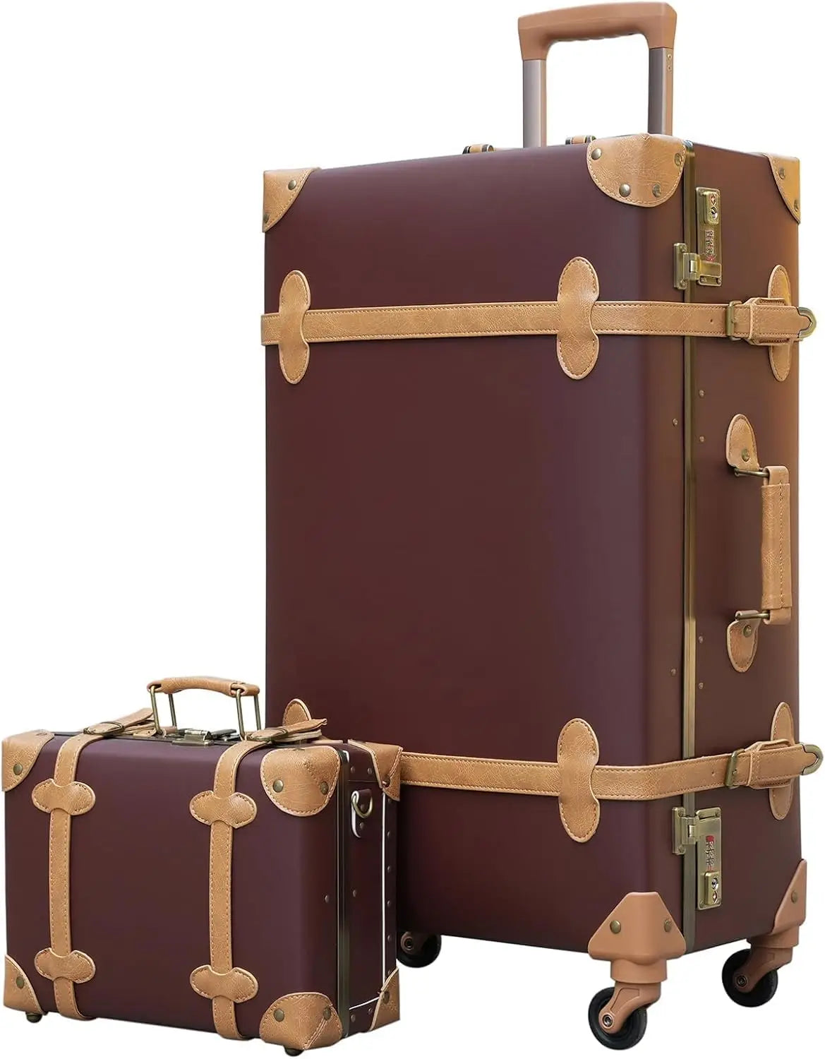 Urecity Vintage Luggage Set Of 2, Retro Suitcase Trunk With Wheels For Men And Women, Cute Designer Travel Luggage Set With