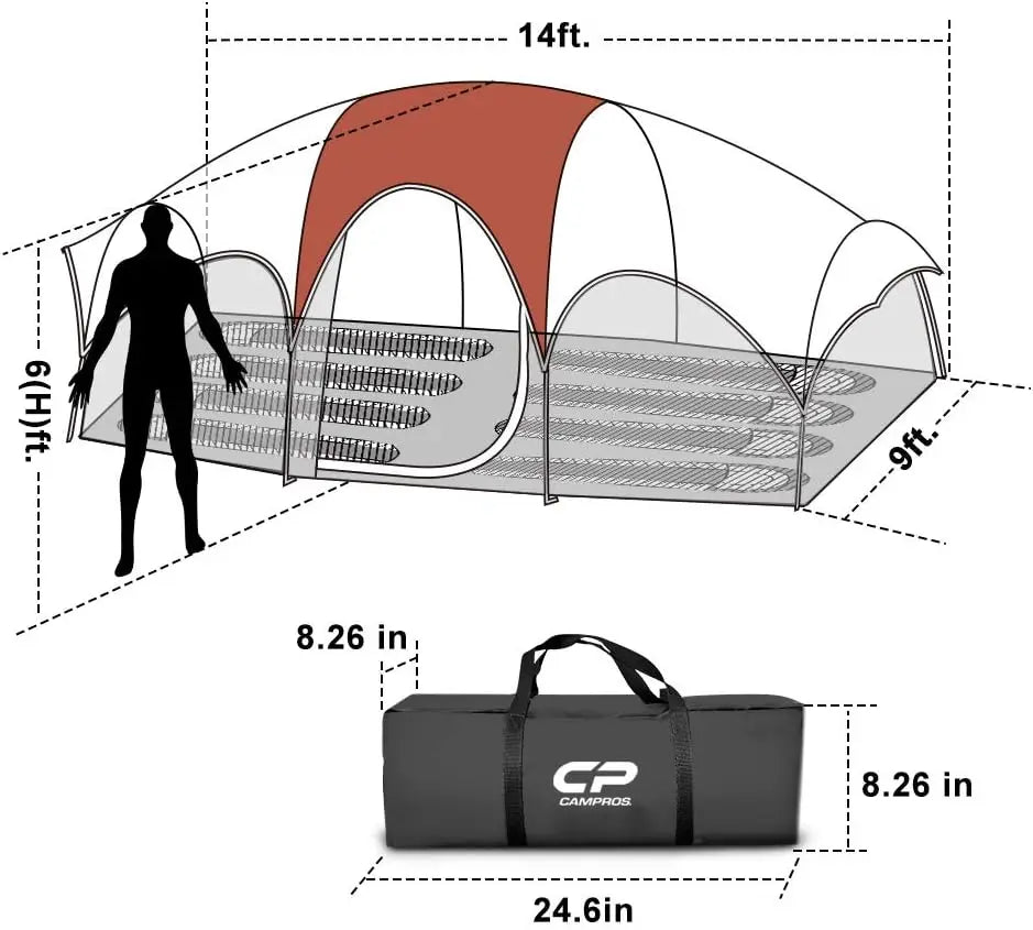 Tent 8 Person Camping Tents, Weather Resistant Family Tent, 5 Large Mesh Windows, Double Layer, Divided Curtain for S