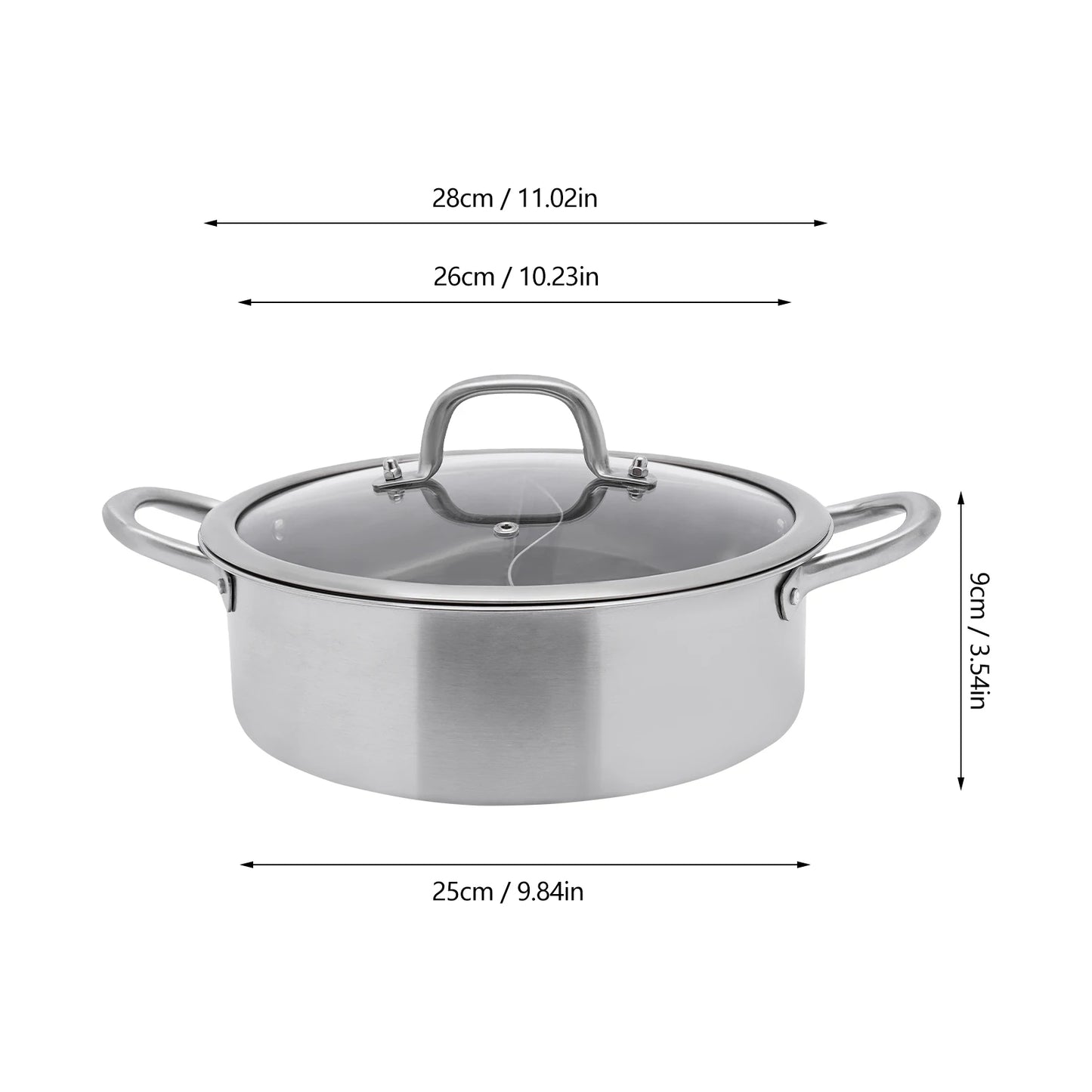 28/30 cm Stainless Steel Divided Hot Pots Cookware Hot Pot Compatible Double-flavor Hotpot Stock Pot with Spoon/ Leaky Spoon