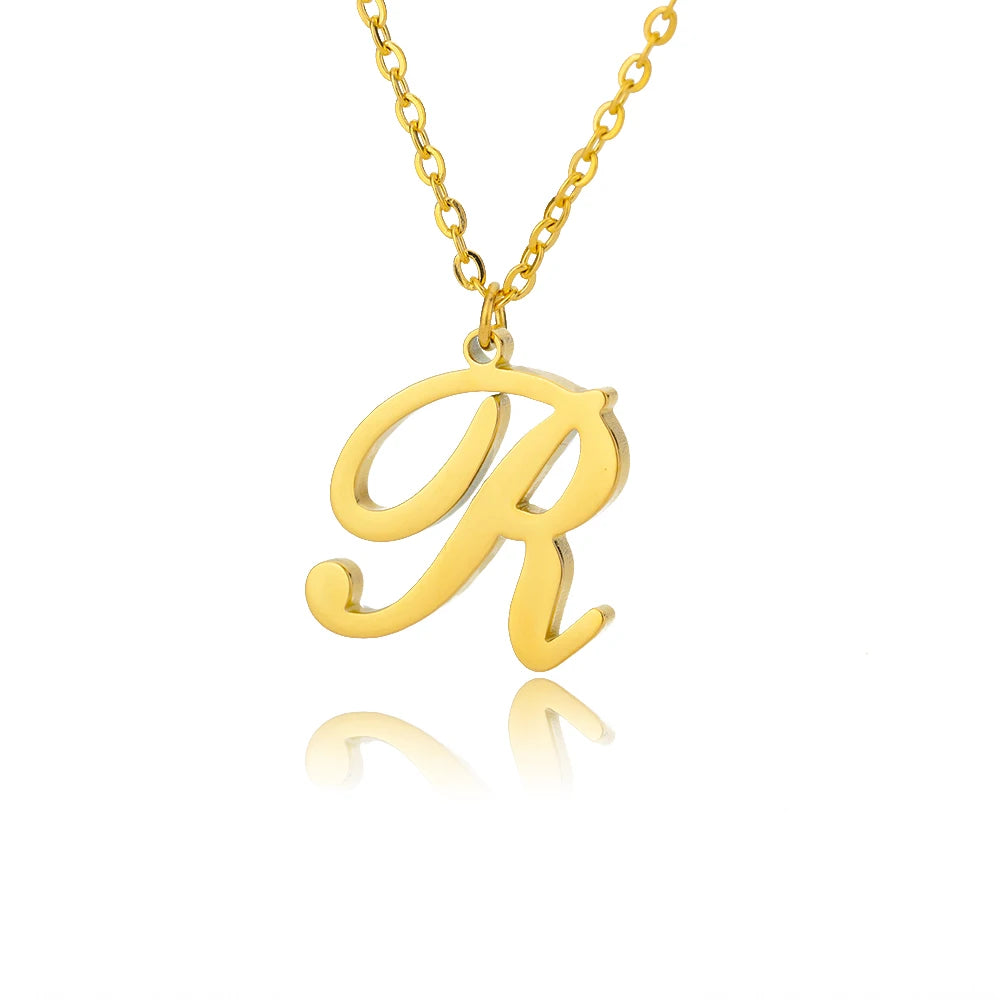 Gold Color Alphabet Letter Pendants Necklace For Women Stainless Steel Initial Letter Jewelry Initial Chain Choker Collares Femm