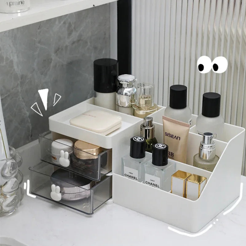 Desktop Cosmetic Storage Box with Drawers And Pen Holder Office Desk Organizer Stationery Rack for Desktop Organization