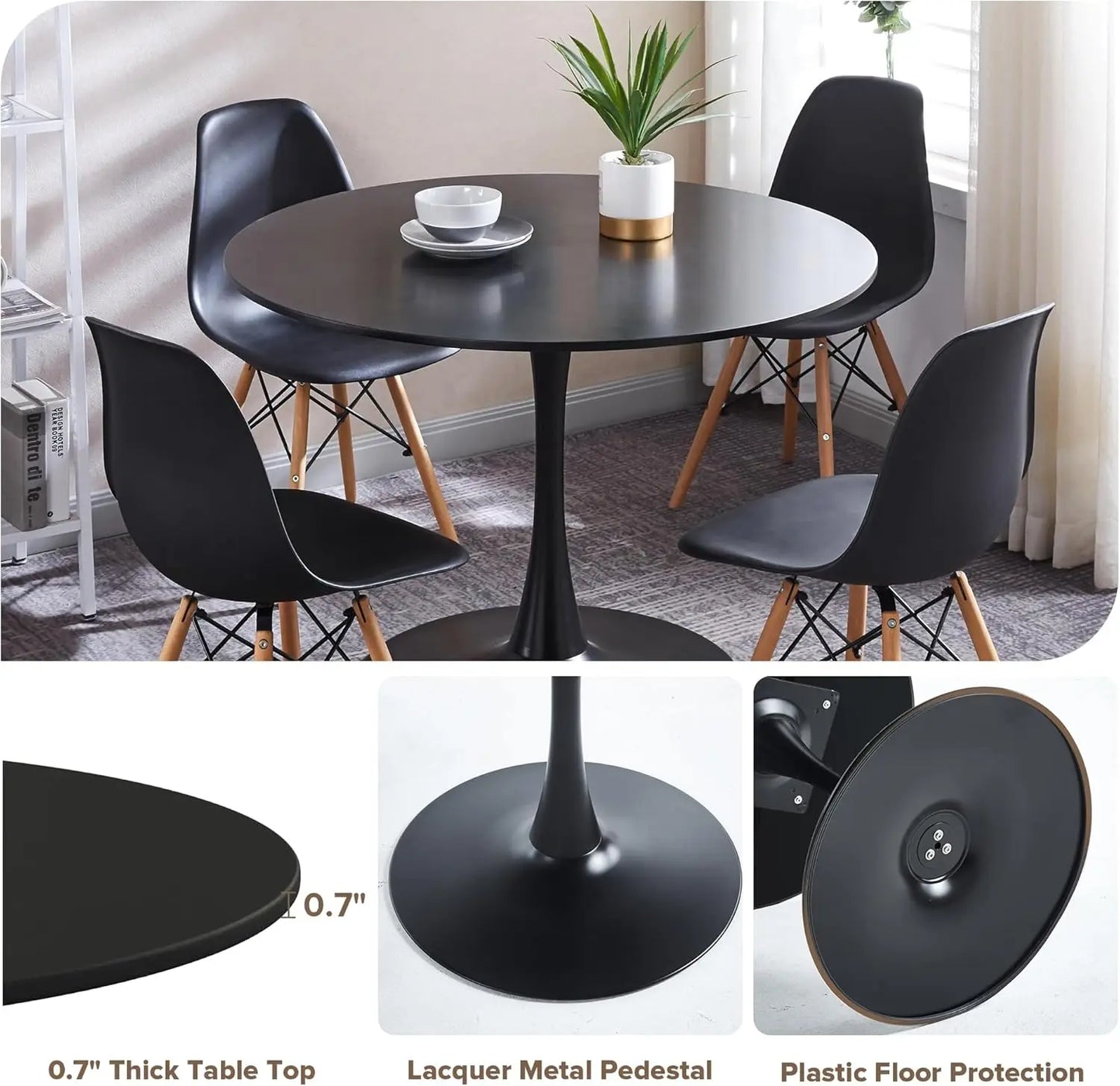 5 Piece Dining Table Set,31" Round Dining Table Set for 4,Modern Kitchen Table and Chairs for Dining Room & Coffee Shop & Smal