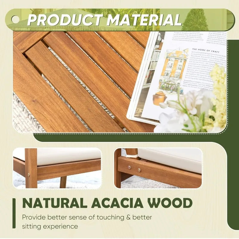 Patio Furniture 4-piece outdoor acacia wood patio conversation sofa set with table and cushion