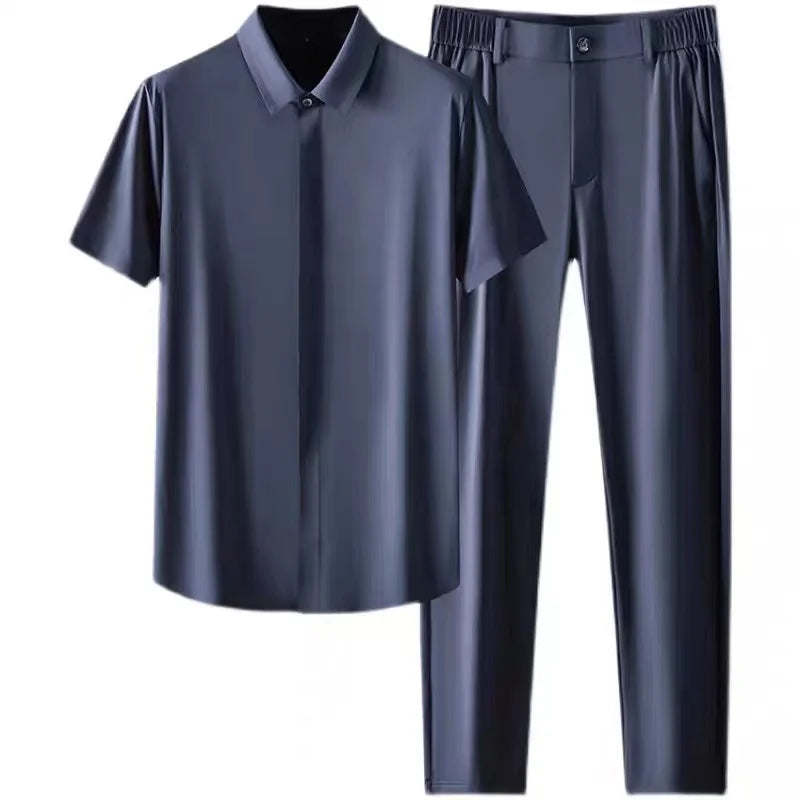 2024 Summer New Fashion Ice Silk Sports Suit Men's Casual Relaxed Comfortable Breathable High Quality Plus-Size Two-Piece Set