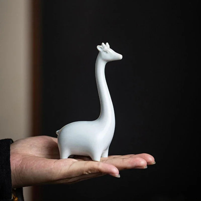 Giraffe Elephant Mini Ceramic Figurine Desktop Animal Sculpture Modern Minimalist Decorative Ornaments for Home Office Decor