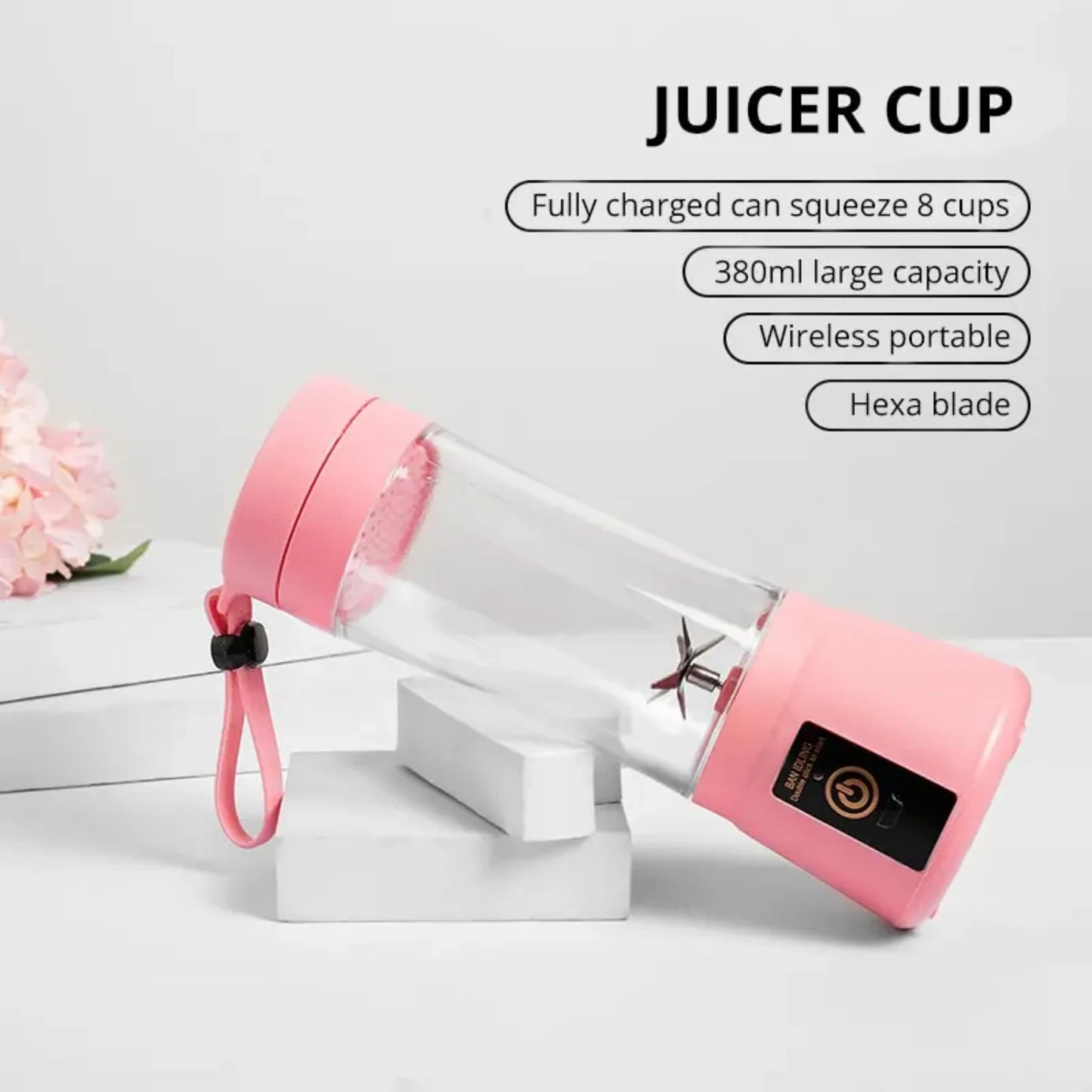 Lightweight and Portable Pink USB Rechargeable Personal Blender with 6 Sharp Blades - Compact Mini Smoothie Maker and Milkshake